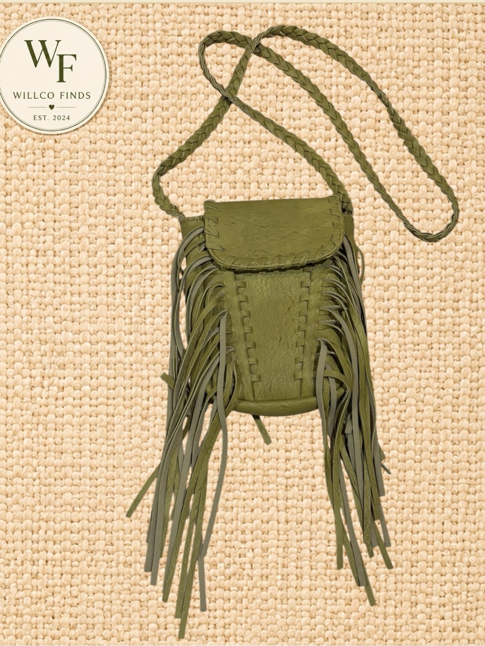 8AM Forever Olive Green Fringe Crossbody Bag Boho Western Festival